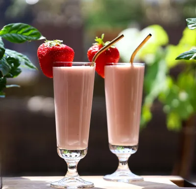 Strawberry banana with greek yogurt smoothie